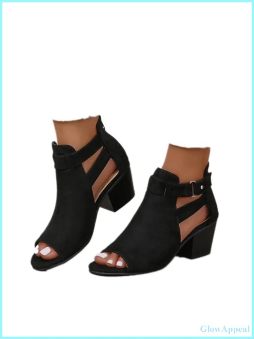 Womens Suede Peep Toe Ankle Booties Chunky Block Heel Cutout Back Zipper